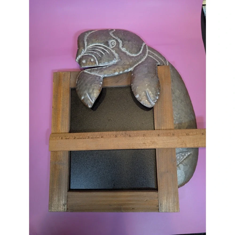 Vtg Pig Chalkboard Sign Tin Metal Wood Table Top Display Restaurant Kitchen Farm